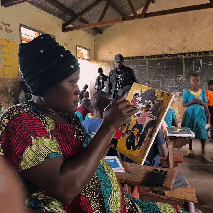 Students preparing teaching aids and materials